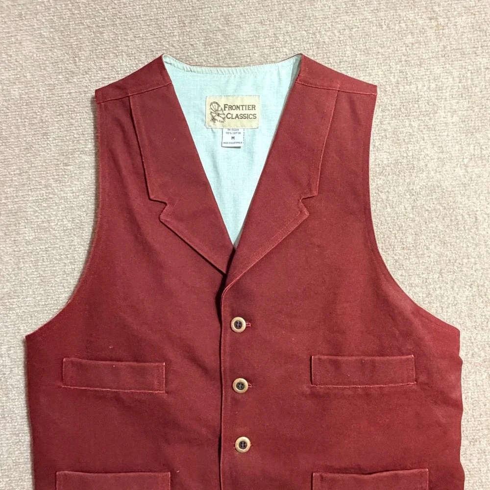 Frontier Classics Mens Burgundy Cotton Canvas Western Vest Waistcoat Red Medium